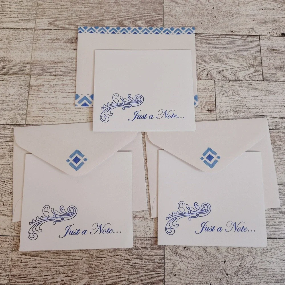Just a Note Stationery Cards with Envelopes Blue‎ Design Blank Inside Set of 3